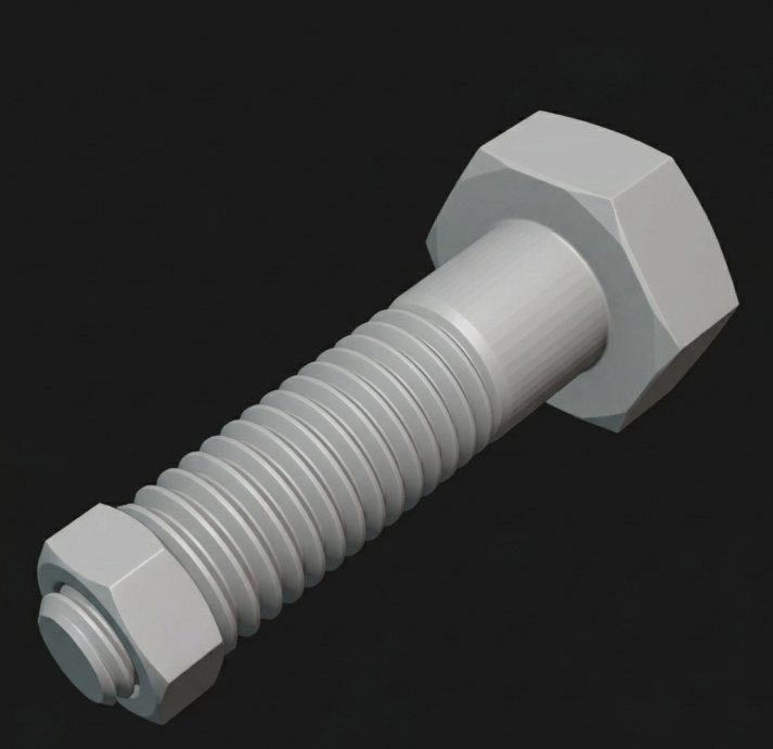 3D model of a bolt and nut